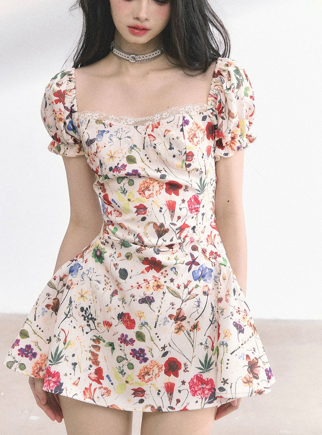 Lace Floral Slim Short Dress DIA0513