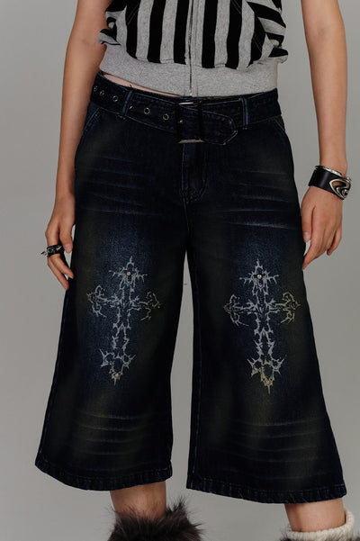 American Retro Cross Design Jeans KIN0140