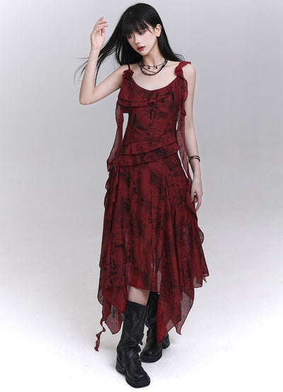 Red Niche Design Suspender Dress LAD0190