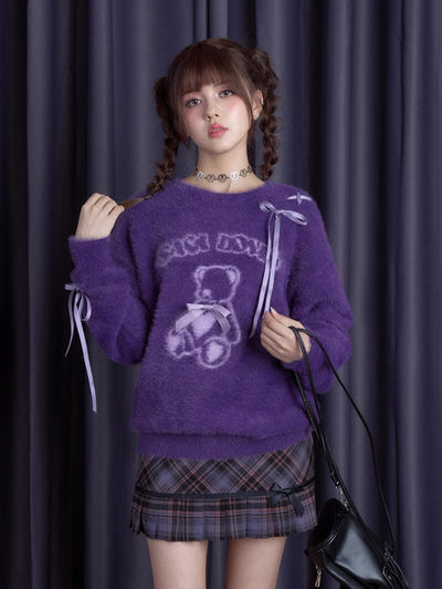 Purple Plush Bear Ribbon Sweater SAG0194