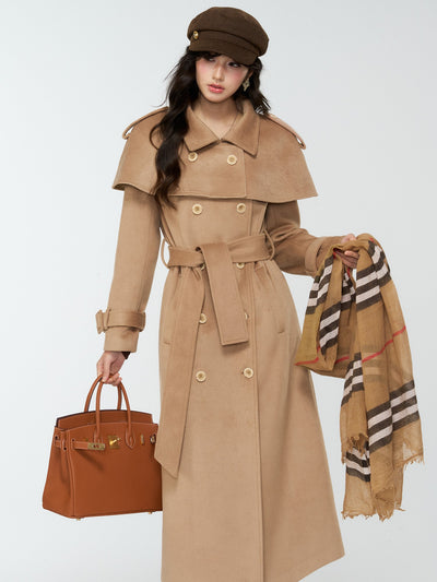 British Style Brown Long Cape Wool Coat 4MU0170