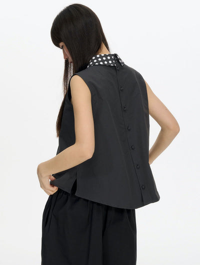 Polka Dot Pleated Sleeveless Top NEC0202
