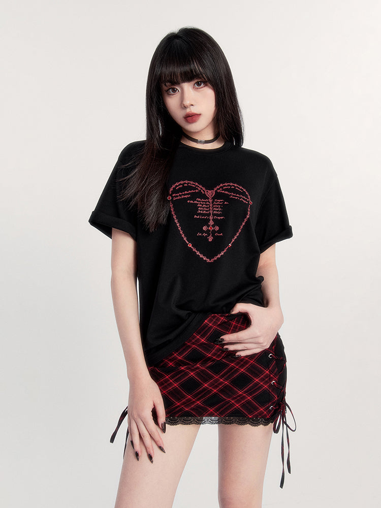 Round Neck Dark Love Printed Loose T-shirt VOC0226