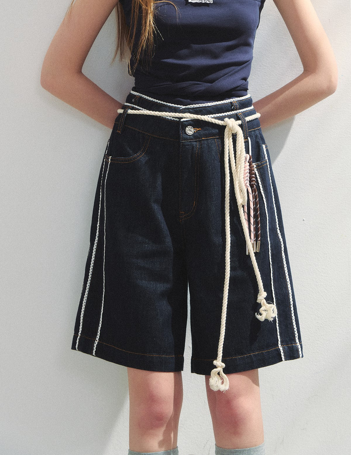 Lace Dotted Denim Shorts SUN0151
