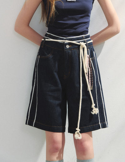 Lace Dotted Denim Shorts SUN0151