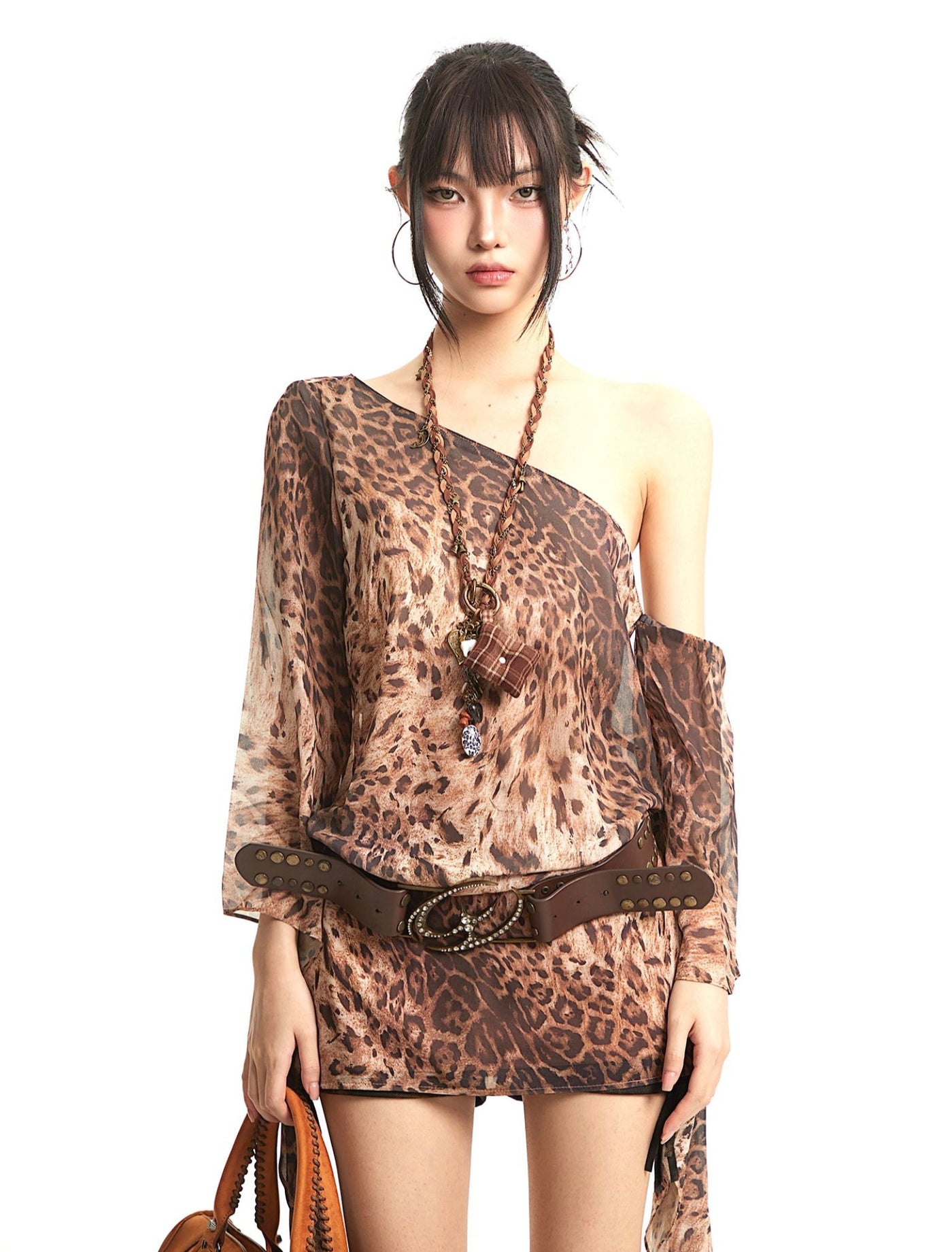Leopard Print Mesh Off-shoulder Dress UNC0282
