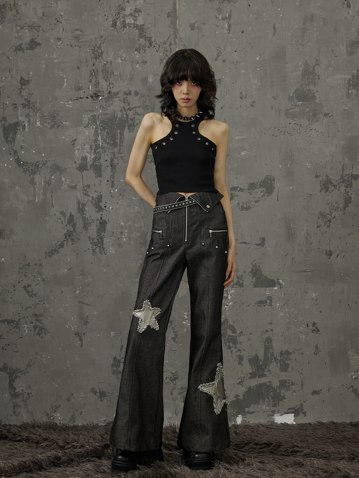 Retro Casual Star Micro Flared Denim Pants FRU0048