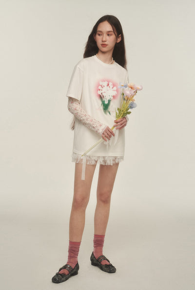 Bouquet Print Round Neck T-shirt AYF0045