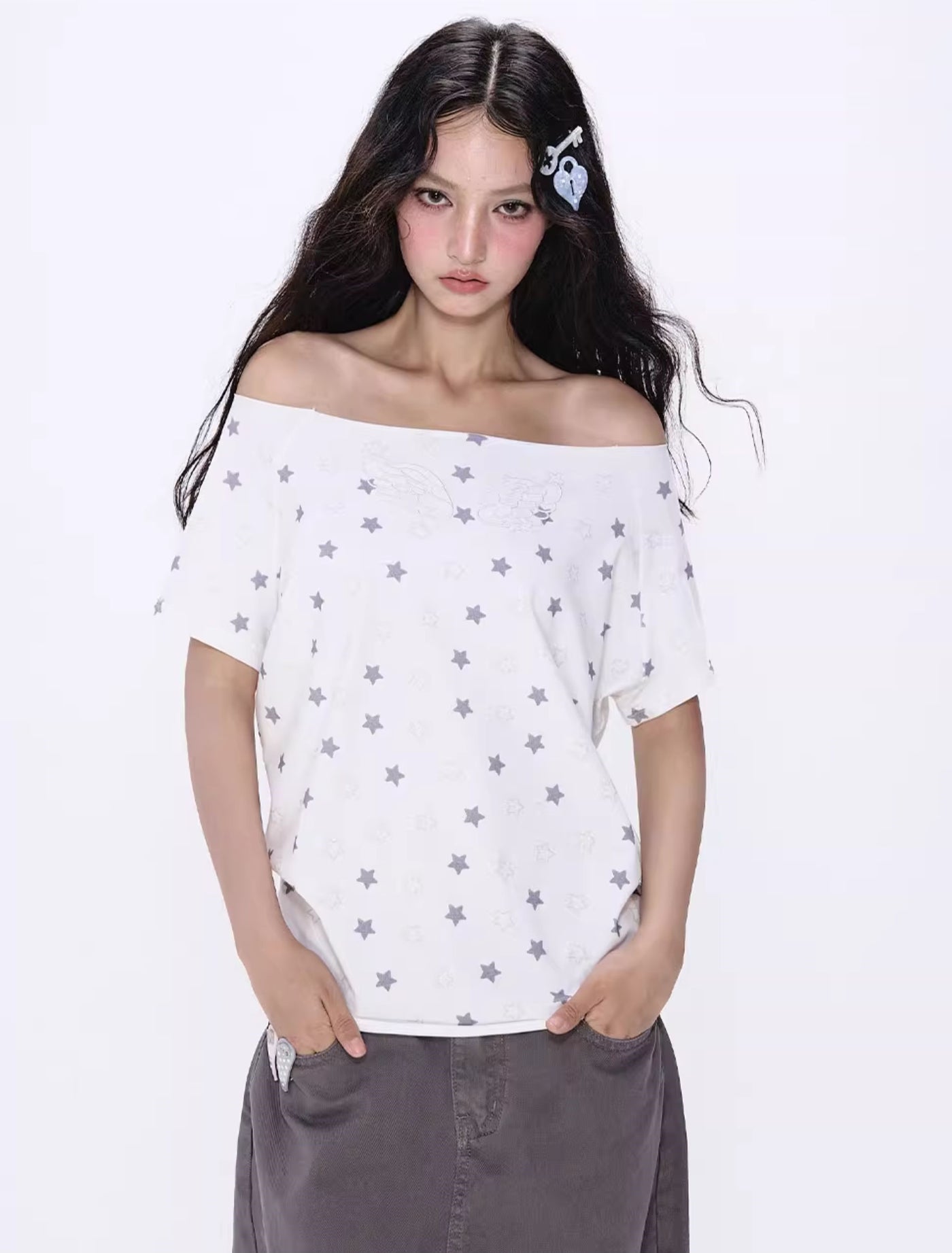 Star Full Print One Shoulder T-shirt NEC0218