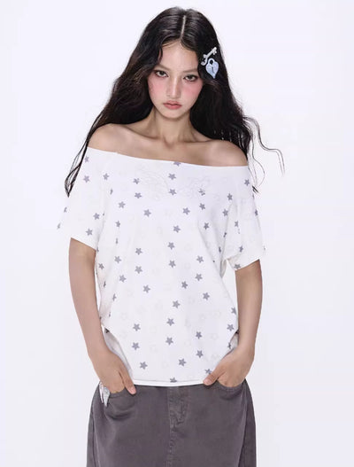Star Full Print One Shoulder T-shirt NEC0218