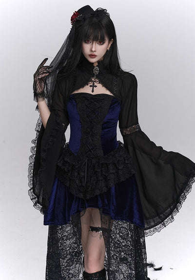 Gothic Style Blue Lace Strap Dress/Black Cardigan LAD0238