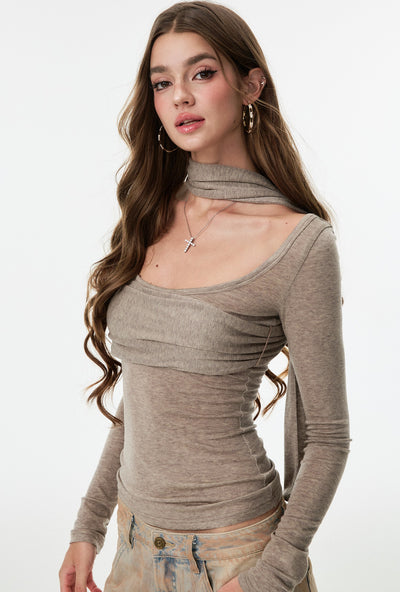 Halter Scarf Base Long-Sleeved T-Shirt 4MU0155