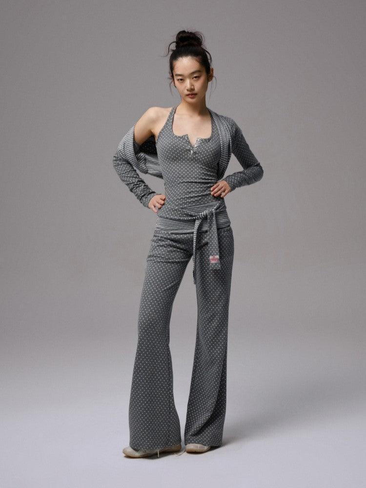 Polka Dot Striped Jumpsuit/Cardigan JIN0031