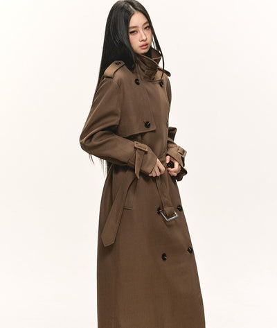 Brown Double-Breasted Long Trench Coat ANA0084