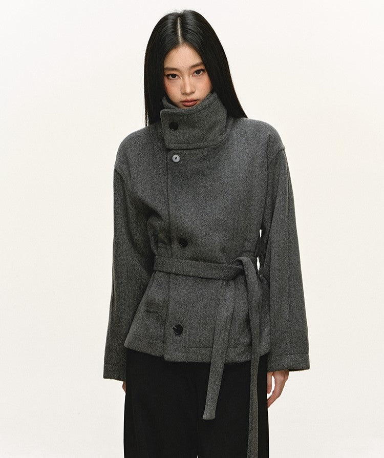 High-End Stand Collar Tie-Wrap Short Coat ANA0095