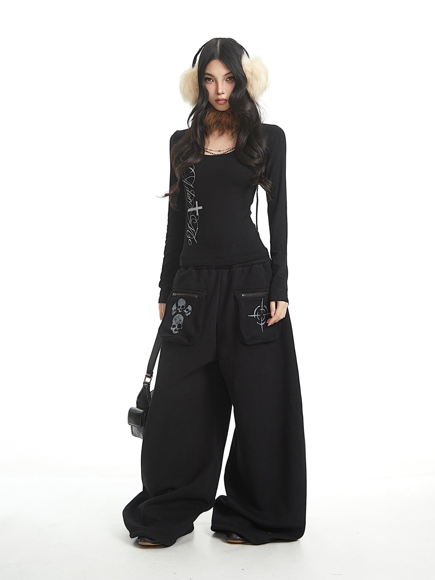 Skull Design Casual Wide-Leg Pants UNC0328