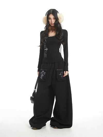 Skull Design Casual Wide-Leg Pants UNC0328