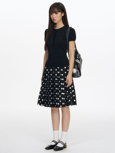 Polka Dot Pleated A-line Skirt NEC0210