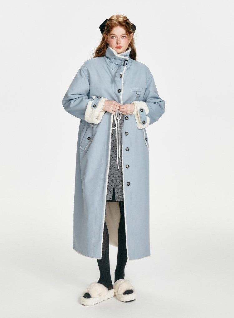 Retro Blue Thickened Plush Long Coat BOH0087