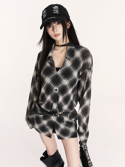 Sunscreen Retro Plaid Loose Shirt VOC0406