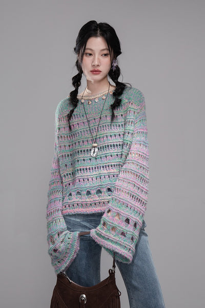 Cherry Pink Shell Chain Hollow Sweater COT0358