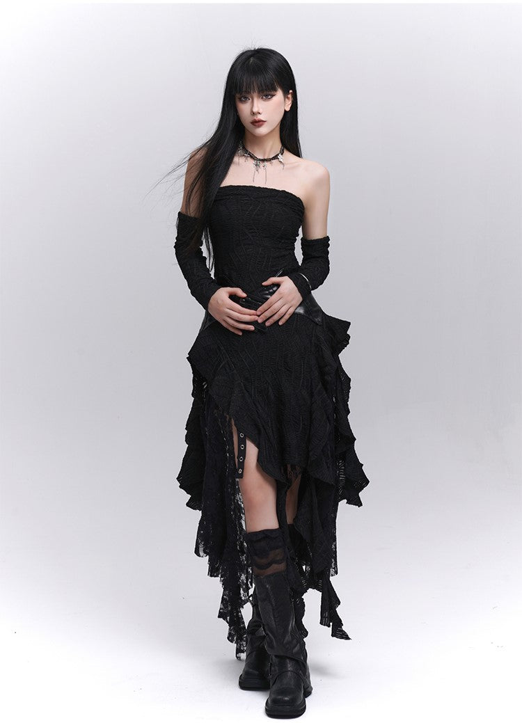 Black Lace Irregular Hem Dress LAD0206