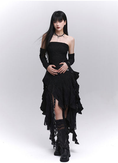 Black Lace Irregular Hem Dress LAD0206