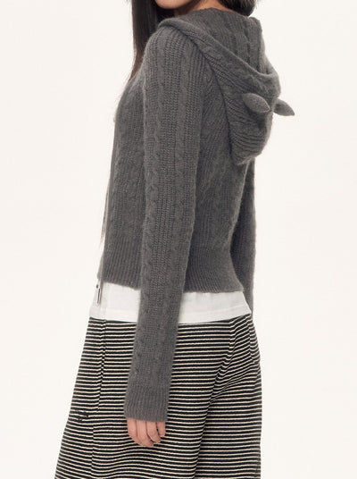 Cat Ear Knitted Hooded Cardigan WEE0096