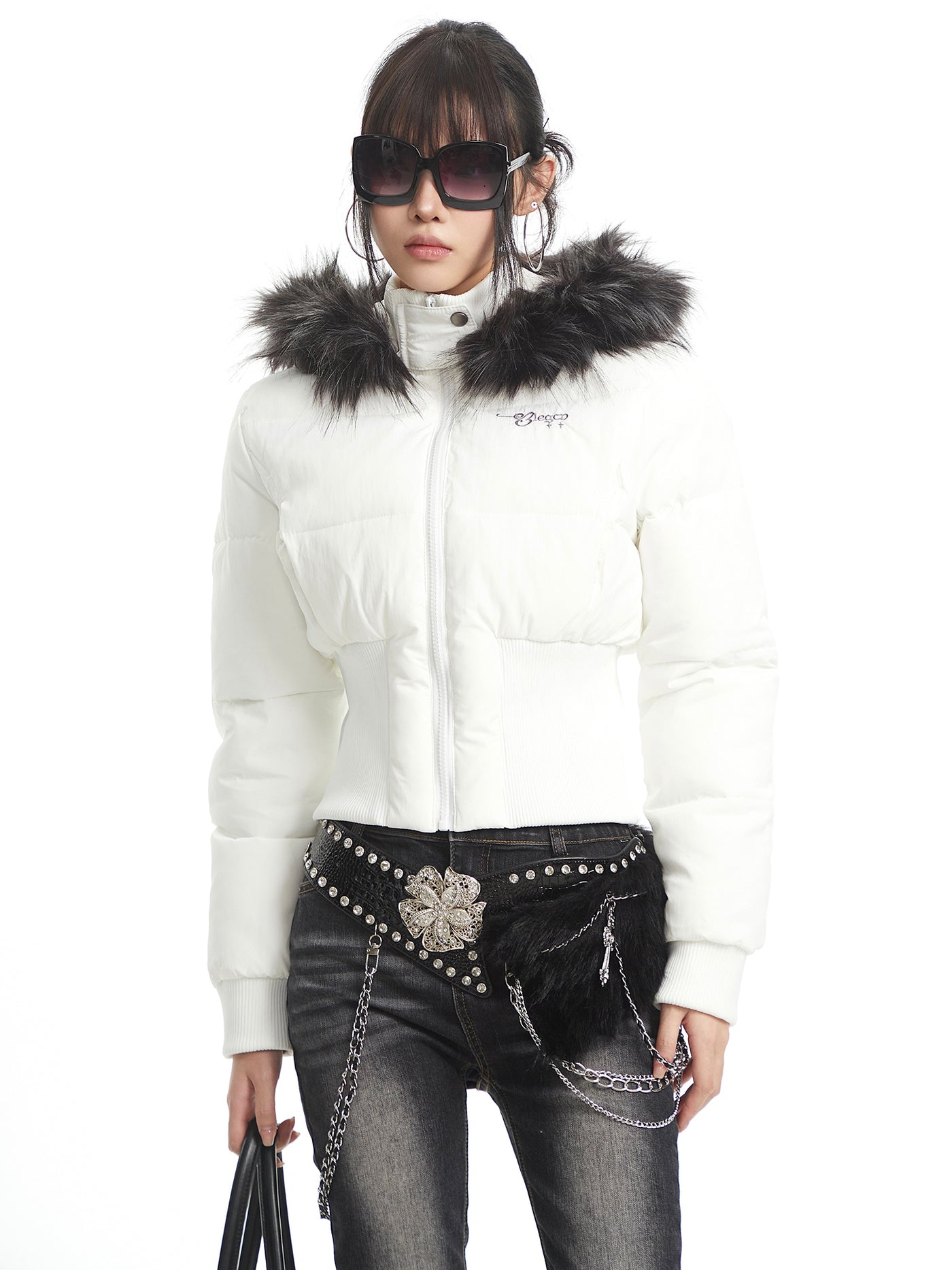 Stand Collar Hooded Short Down Jacket UNC0322