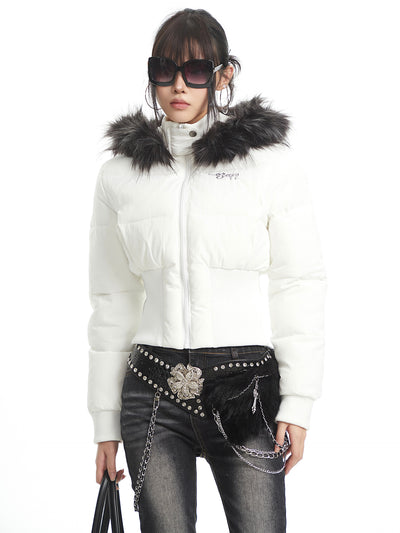 Stand Collar Hooded Short Down Jacket UNC0322