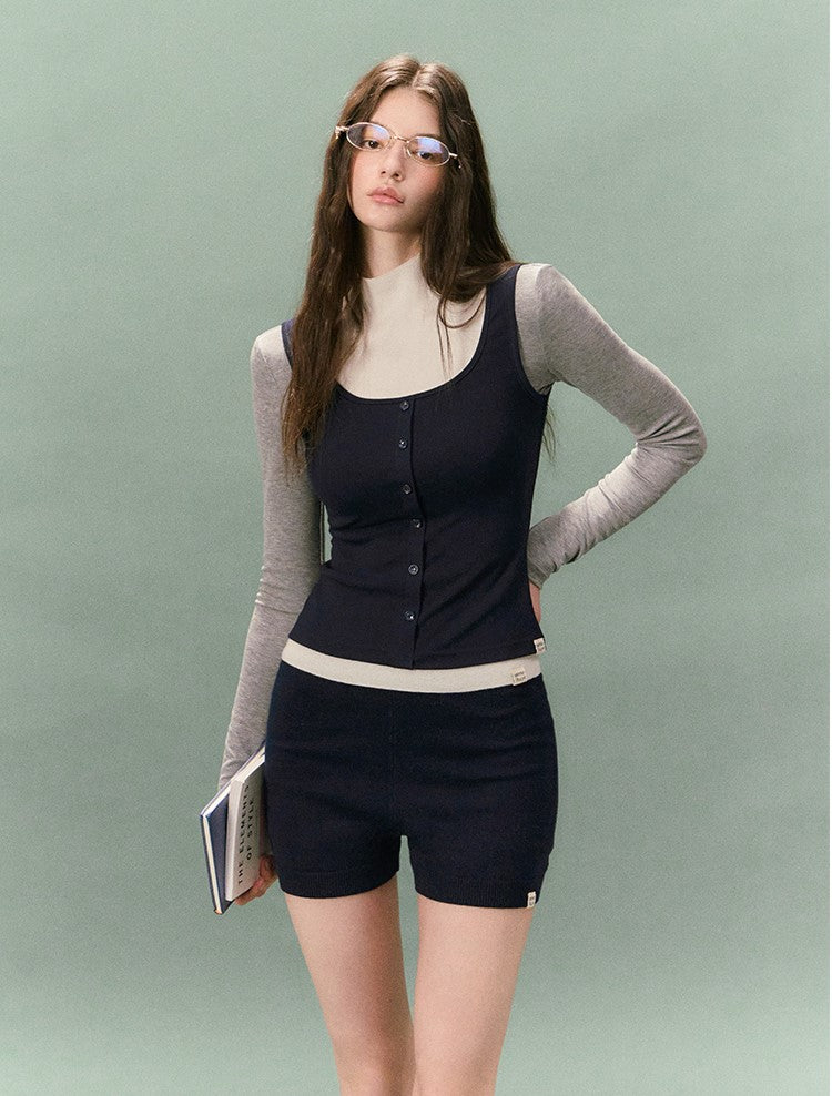 Two-piece Color-blocked Square Neck T-shirt LAL0237