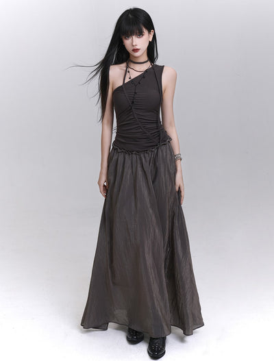 One-shoulder Suspender Long Dress LAD0196