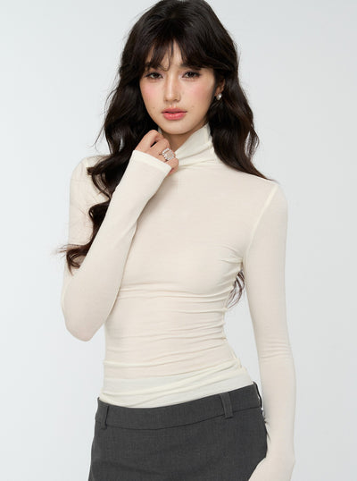 Turtleneck Rhinestone Cross Basic Top 4MU0175