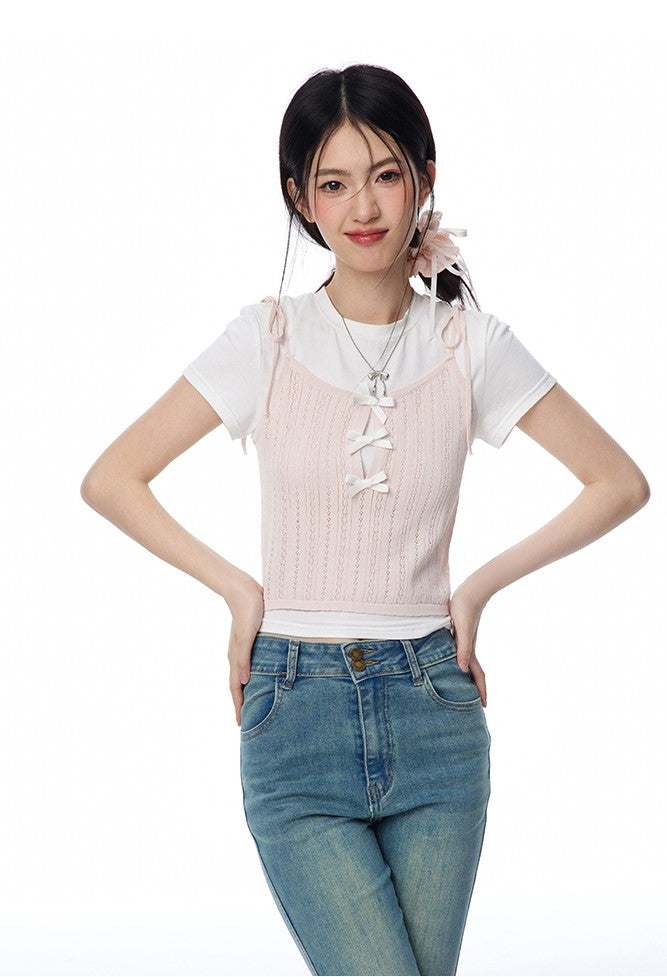 Bow Knitted Camisole/Short-sleeved T-shirt NTO0114