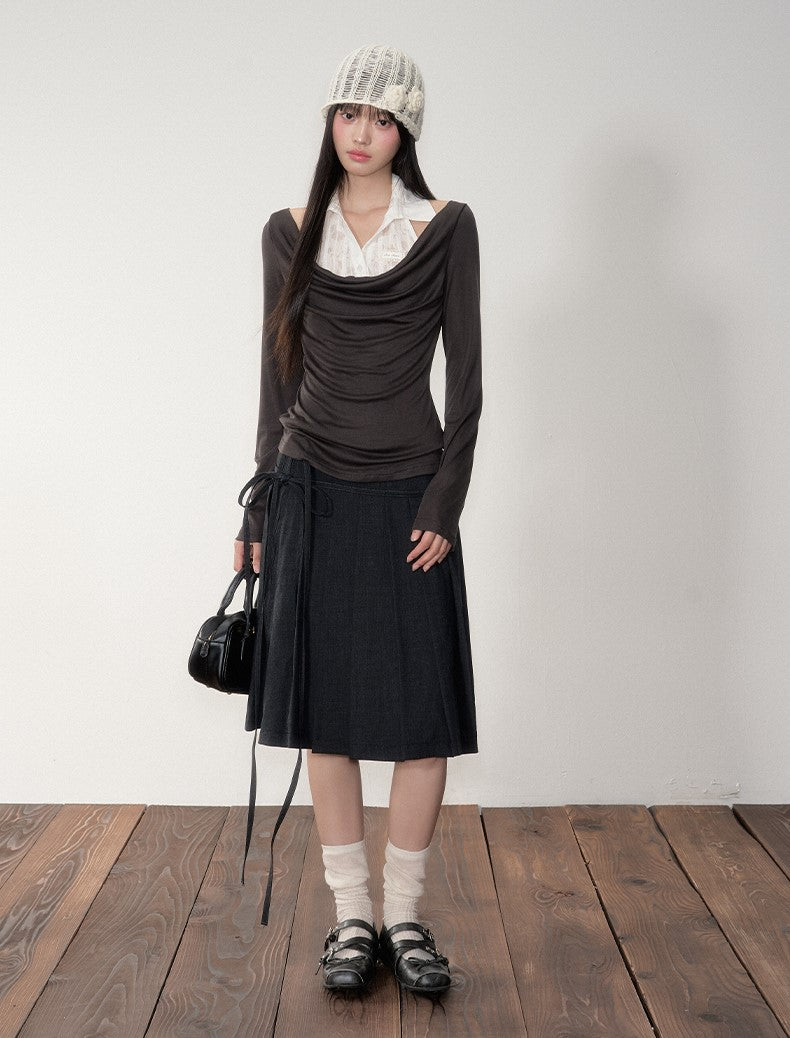 Dark Grey Preppy Style Pleated Skirt SOO0020