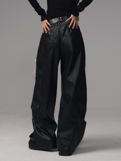 Punk Rock Zipper Split Print Leather Pants FRU0122
