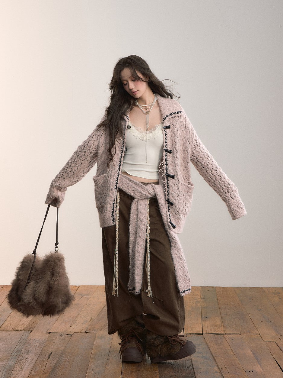 Lapel Duffle Knitted Cardigan/Scarf VIA0371