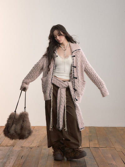 Lapel Duffle Knitted Cardigan/Scarf VIA0371