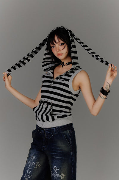 Rabbit Ear Striped Sleeveless Top KIN0141