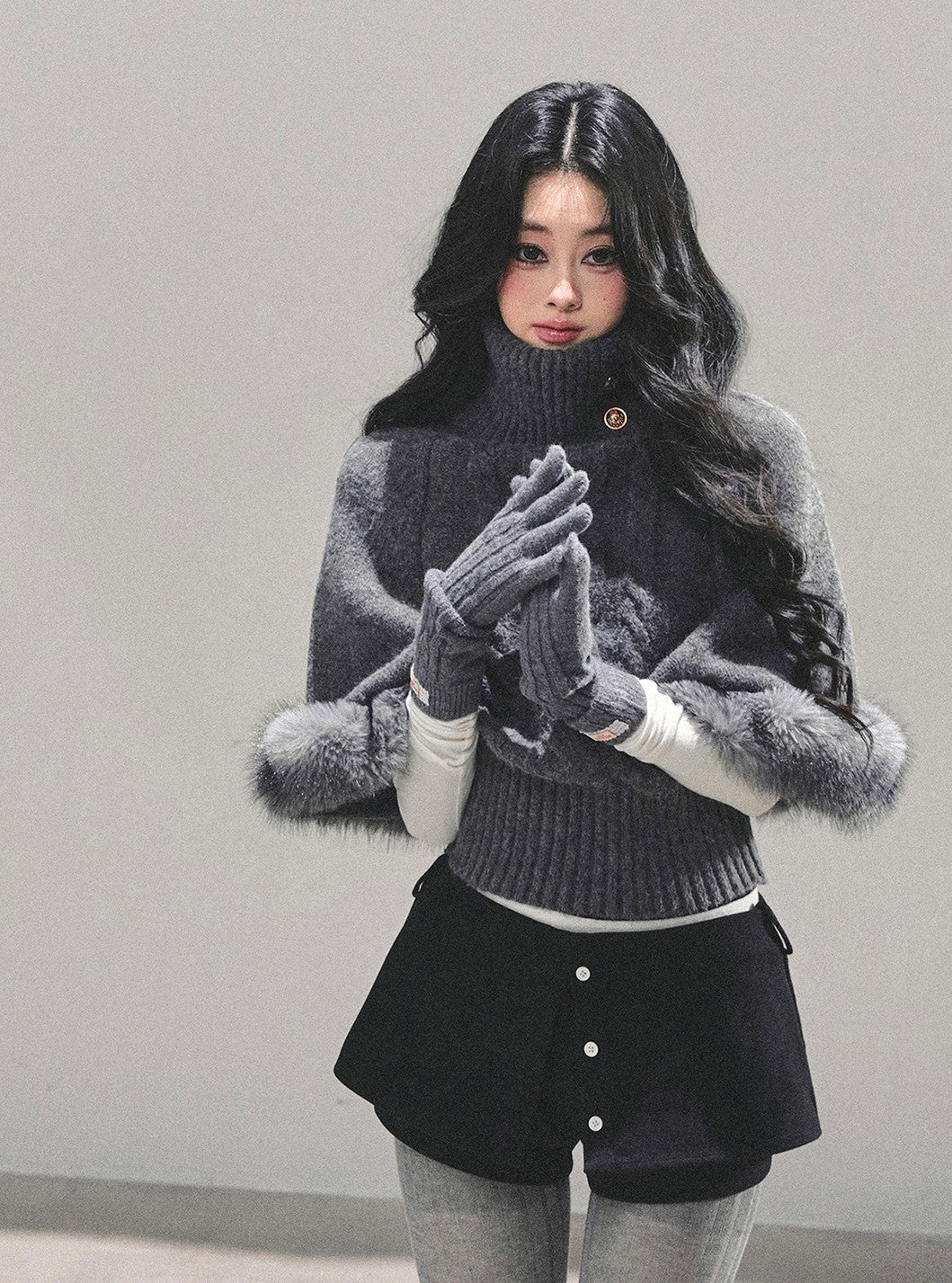 High-Neck Mohair Cable Sweater DIA0669