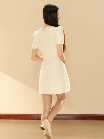 Puff Sleeve A-line Beaded Dress OSH0141