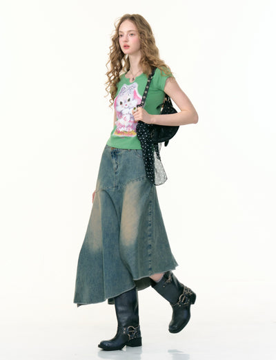 High Waist Irregular Denim Maxi Skirt ZIZ0306