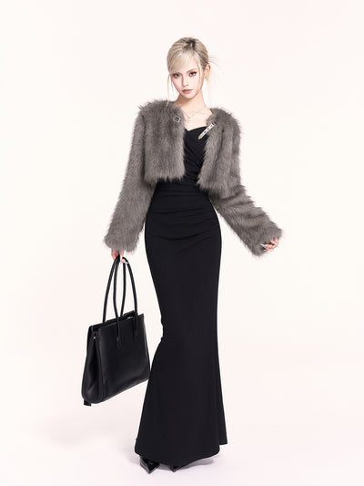 Gray Eco-friendly Fur Short Coat VOC0473