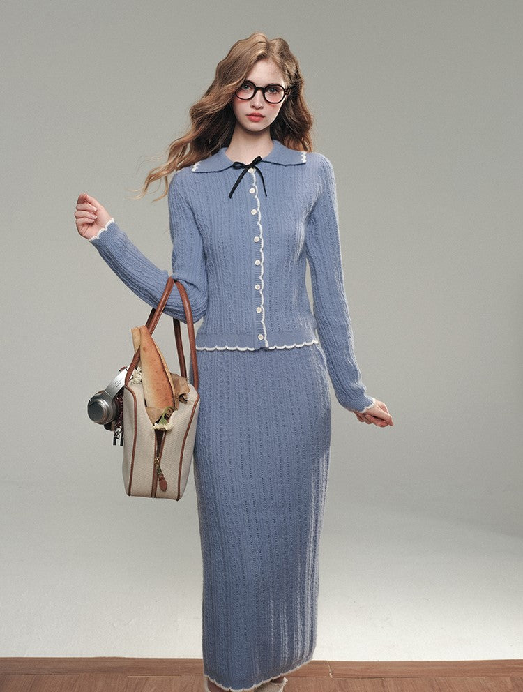 Unnamed Sea Blue Knitted Cardigan/Long Skirt GRO0081