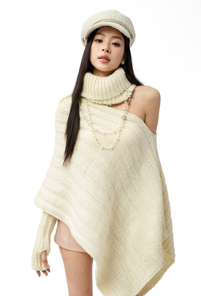 White Irregular Sweater/Neck Warmer+Arm Sleeves 4MU0154