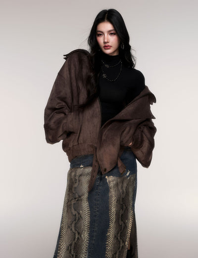 Oversized Camel Brown Suede Jacket LUL0201