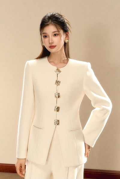 White Slimming Fashionable Square Button Jacket OSH0076