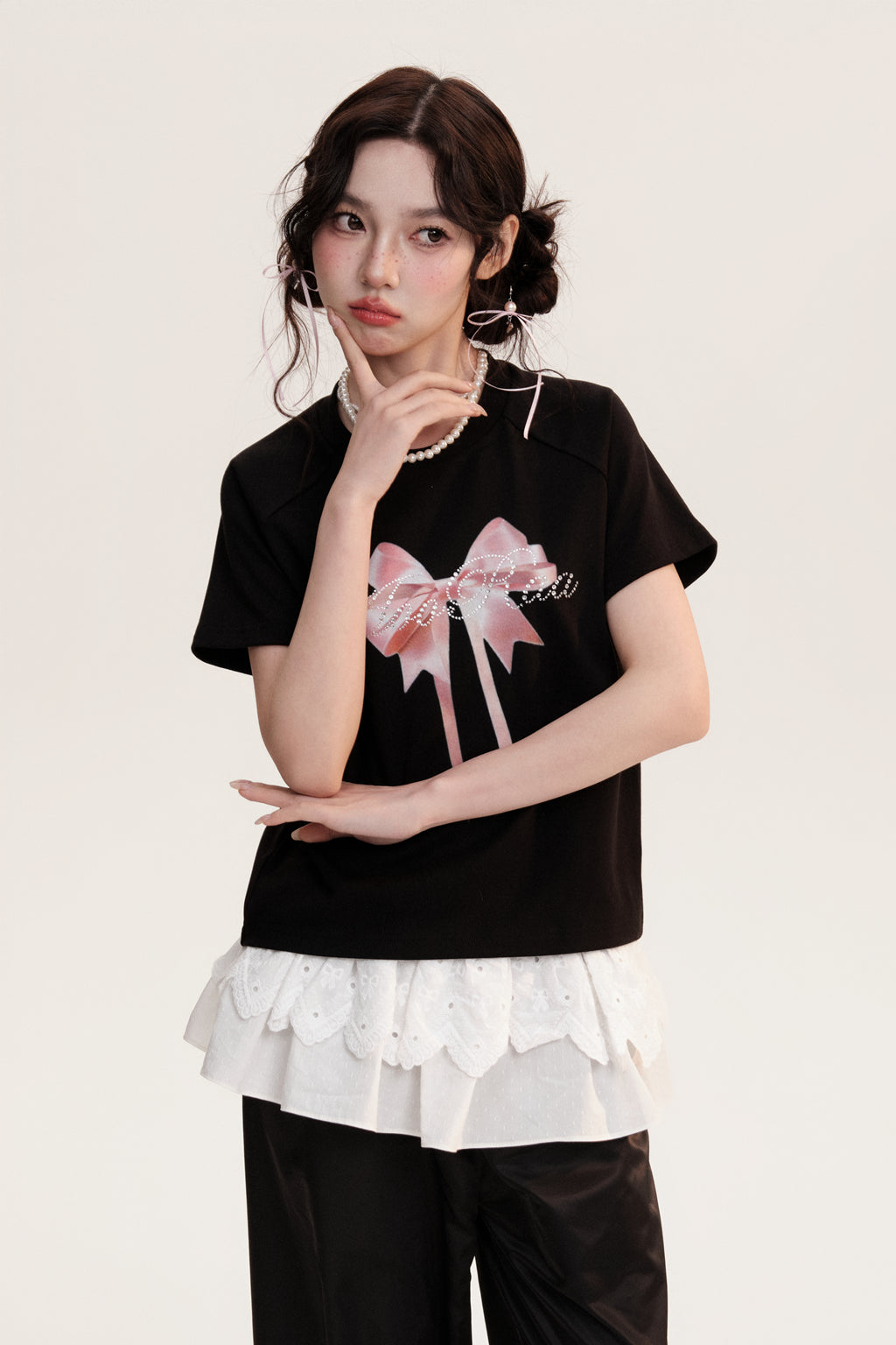 Bow Short Sleeve Round Neck T-shirt AOO0016