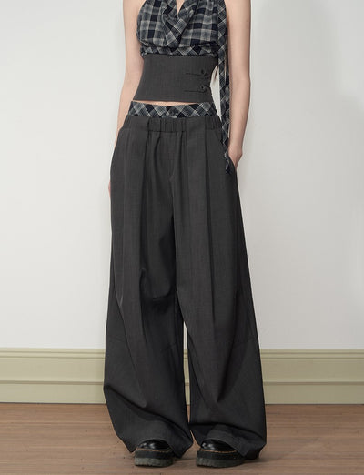 Plaid Halter Neck Top/Loose Suit Pants SOO0011