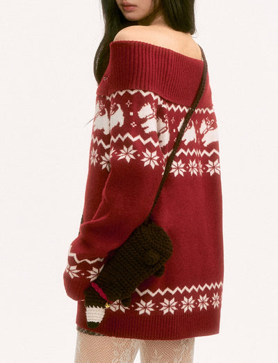 Red Nordic Design Off-Shoulder Sweater WEE0120